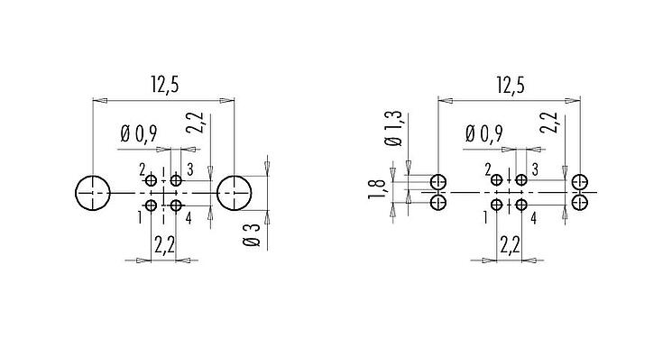 Disposición del conductor M9 Toma de brida, Número de contactos: 4, blindable, THT, IP67, M12x0,5, Montaje en pared, moldeado