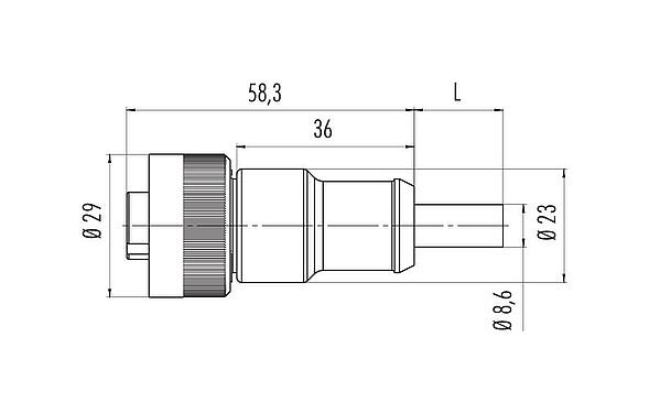 Dessin coté RD24 Connecteur femelle, Contacts: 6+PE, non blindé, surmoulé sur le câble, IP67, PVC, noir, 7 x 0,75 mm², 7 m