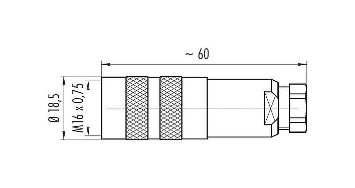 Scale drawing M16 Female cable connector, Contacts: 3 (03-a), 4.0-6.0 mm, shieldable, screw clamp, IP67, UL 2238