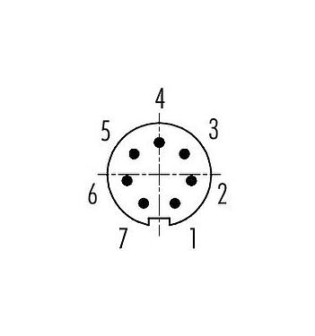 Contact arrangement (Plug-in side) M9 Male cable connector, Contacts: 7, 3.0-4.0 mm, unshielded, solder, IP40
