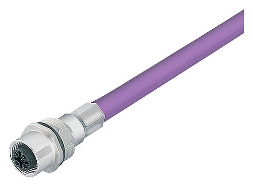 Illustration M12 Female panel mount connector, Contacts: 2, shielded, with cable assembled, IP68, M16x1.5, Profibus, PUR, violet, 1 x 2 x 0.25 mm², Front mounting, 0.5 m