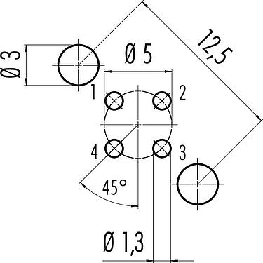 Disposición del conductor M12 Toma de brida, Número de contactos: 4, blindable, THT, IP67, UL 2238, PG 9, Montaje en pared, moldeado