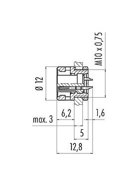 Scale drawing Bayonet Female panel mount connector, Contacts: 5, unshielded, solder, IP40, M10x0.75, Front mounting