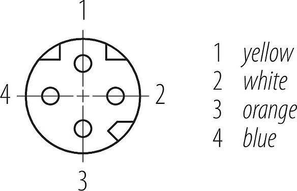 Disposición de los contactos (lado de la conexión) M8 Toma de brida, Número de contactos: 4, sin blindaje, hilos, IP67, M8x1,0, Montaje frontal