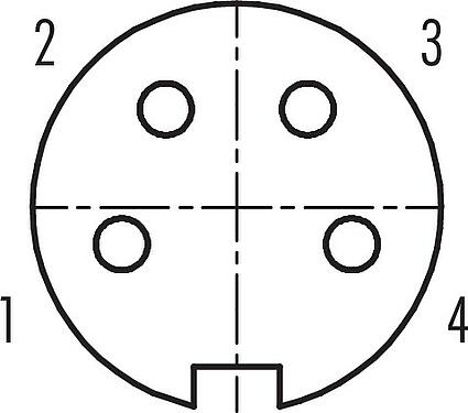 Disposición de los contactos (lado de la conexión) Bayoneta Toma de brida, Número de contactos: 4, sin blindaje, soldadura, IP40, M18x0,75, Montaje frontal