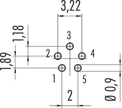 Conductor layout M9 Female panel mount connector, Contacts: 5, unshielded, THT, IP40, M9x0,5, Front mounting