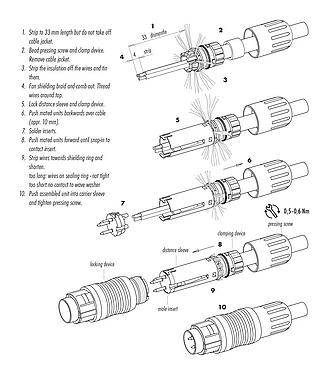 Assembly instructions Push Pull Male cable connector, Contacts: 3, 4.0-8.0 mm, shieldable, solder, IP67