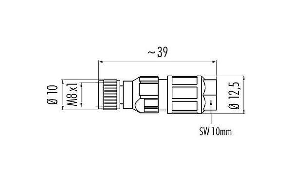 Scale drawing M8 Female cable connector, Contacts: 4, 2.5-5.0 mm, unshielded, IDC, IP67