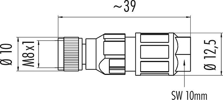 Scale drawing M8 Female cable connector, Contacts: 4, 2.5-5.0 mm, unshielded, IDC, IP67