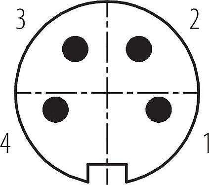Disposition des contacts (Côté plug-in) M16 Connecteur mâle, Contacts: 4 (04-a), 4,0-6,0 mm, blindable, souder, IP67, UL 2238