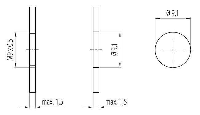 Assembly instructions / Panel cut-out M9 Female panel mount connector, Contacts: 2, unshielded, THT, IP40, M9x0,5, Front mounting