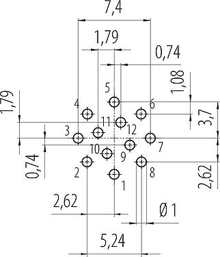 Disposition du conducteur Snap-In Embase femelle, Contacts: 12, non blindé, THT, IP67, VDE, M12x1,0, Montage frontal