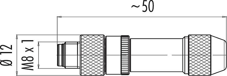 Dibujo a escala M8 Conector de cable macho, Número de contactos: 3, 2,0-3,5 mm, blindable, soldadura, IP67