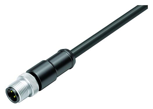 Illustration M12 Male cable connector, Contacts: 4, shielded, moulded on the cable, IP67, Ethernet CAT5e, TPE, black, 2 x 2 x AWG 24, 3 m