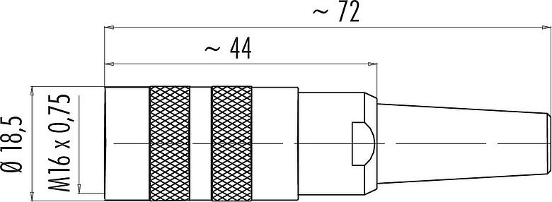 Scale drawing M16 Female cable connector, Contacts: 2 (02-a), 4.0-6.0 mm, shieldable, solder, IP40