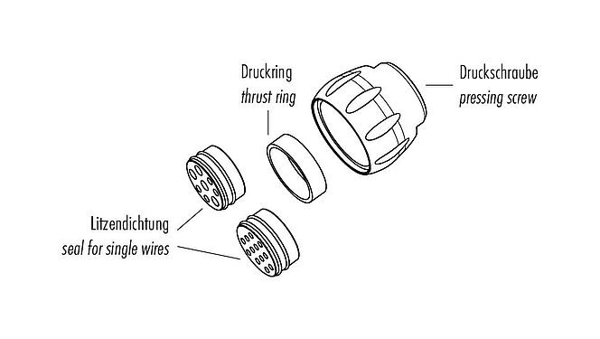 Scale drawing Seal, Strand seal, pressure ring, pressure screw loose in bag