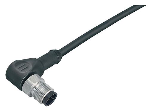 Illustration M12 Male angled connector, Contacts: 4, unshielded, moulded on the cable, IP67/IP69K, UL 2238, PUR, black, 4 x 0.34 mm², stainless steel, 2 m