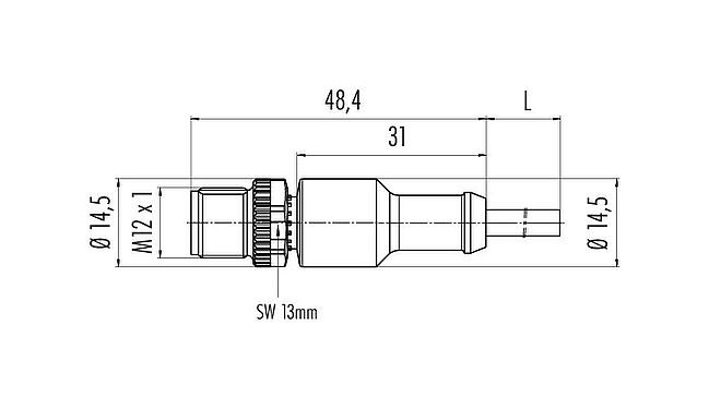 Scale drawing M12 Male cable connector, Contacts: 3, unshielded, moulded on the cable, IP68/IP69K, PUR, black, 3 x 0.34 mm², for welding applications, 10 m