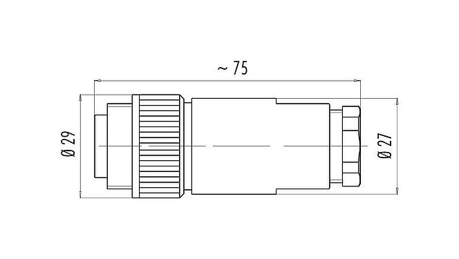 Scale drawing RD24 Male cable connector, Contacts: 6+PE, 10.0-12.0 mm, unshielded, crimping (Crimp contacts must be ordered separately), IP67, UL, ESTI+, VDE, PG 13.5