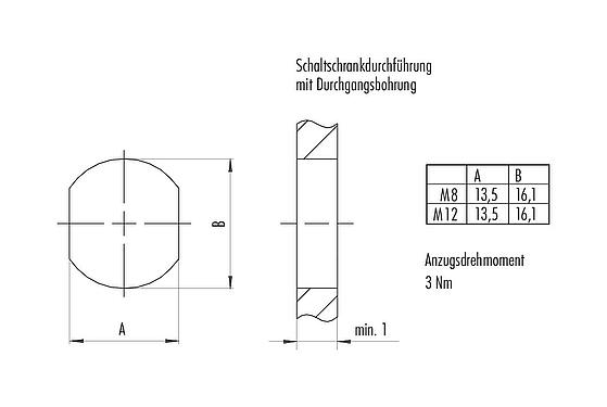Assembly instructions / Panel cut-out M12 Lead-through for control cabinet, Contacts: 12, shielded, pluggable, IP40, Rear mounting