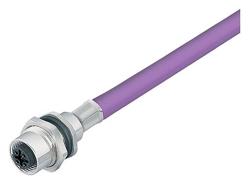 Illustration M12 Female panel mount connector, Contacts: 2, shielded, with cable assembled, IP68, PG 9, Profibus, PUR, violet, 1 x 2 x 0.25 mm², Rear mounting, 0.5 m
