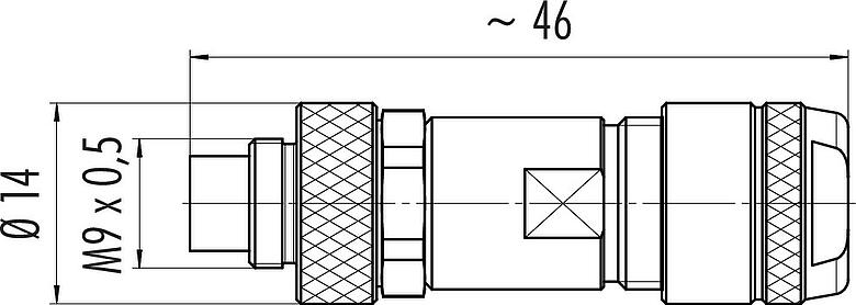 Dibujo a escala M9 Conector de cable macho, Número de contactos: 2, 4,0-5,5 mm, blindable, soldadura, IP67, Pluma de iris