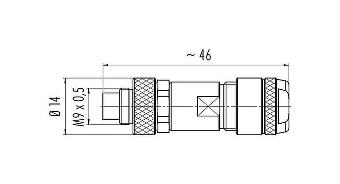 Dessin coté M9 Connecteur mâle, Contacts: 2, 4,0-5,5 mm, blindable, souder, IP67, ressort à iris