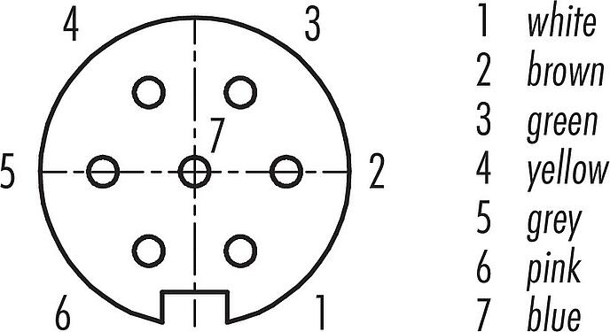 Contact arrangement (Plug-in side) M16 Female panel mount connector, Contacts: 7 (07-a), unshielded, single wires, IP40, M18x0,75, Rear mounting