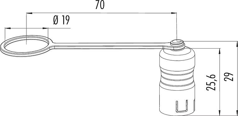 Dibujo a escala Tapa protectora, IP67, con correa de sujeción
