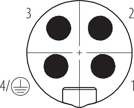 Disposición de los contactos (lado de la conexión) 7/8" Conector de cable macho, Número de contactos: 3+PE, 6,0-8,0 mm, sin blindaje, tornillo extraíble, IP67, UL 2238, VDE