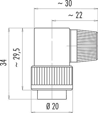 Dibujo a escala Bayoneta Conector macho en ángulo, Número de contactos: 2, 4,0-6,0 mm, sin blindaje, soldadura, IP40