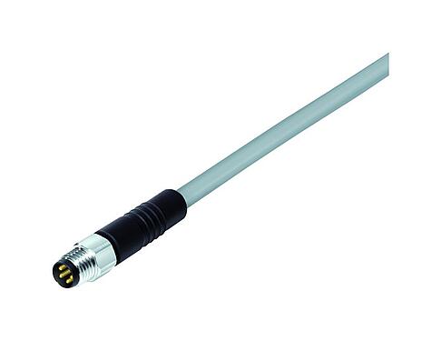 Illustration M8 Male cable connector, Contacts: 8, unshielded, moulded on the cable, IP67/IP69K, UL 2238, PVC, grey, 8 x 0.25 mm², stainless steel, 5 m