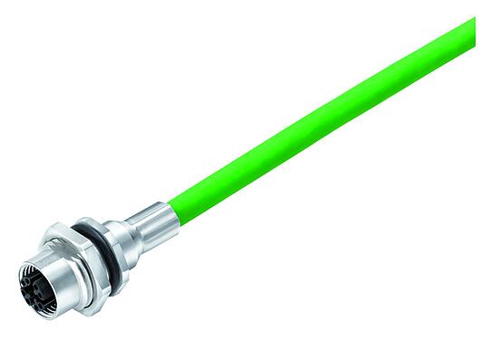 Illustration M12 Embase femelle, Contacts: 8, blindé, assemblés avec câble, IP67, UL, M16x1,5, Ethernet, PUR, vert, 4 x 2 x AWG 26/7, Montage mural arrière, 0,5 m