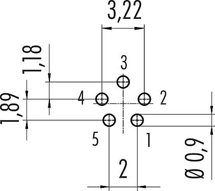 Conductor layout M9 Male panel mount connector, Contacts: 5, unshielded, THT, IP40, M9x0,5, Rear mounting