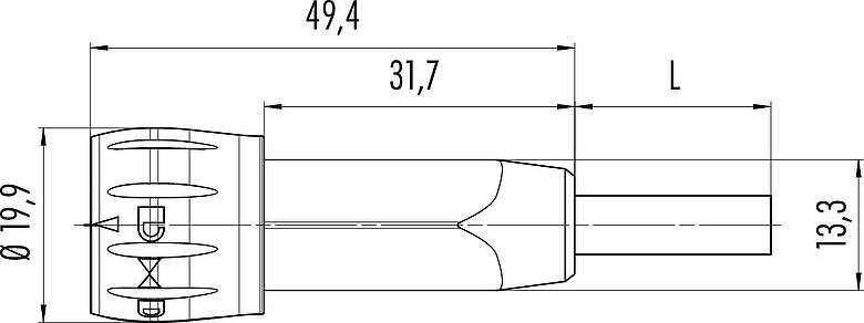 Scale drawing Bayonet Male cable connector, Contacts: 8, unshielded, solder, IP67, PUR, black, 8 x 0.25 mm², 5 m