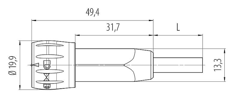 Scale drawing Bayonet Male cable connector, Contacts: 8, unshielded, solder, IP67, PUR, black, 8 x 0.25 mm², 2 m