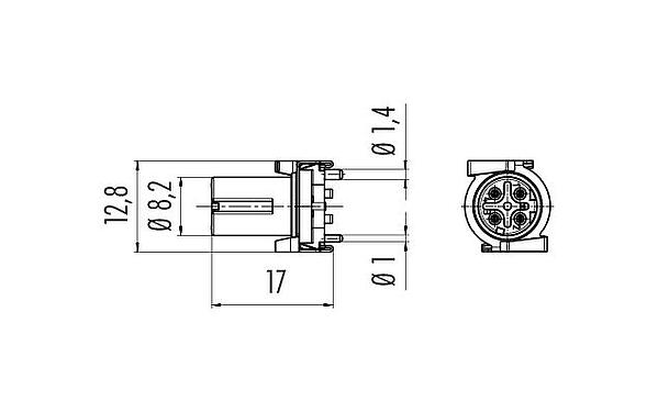 Dessin coté M12 Embase femelle, Contacts: 4, blindable, SMT, IP67