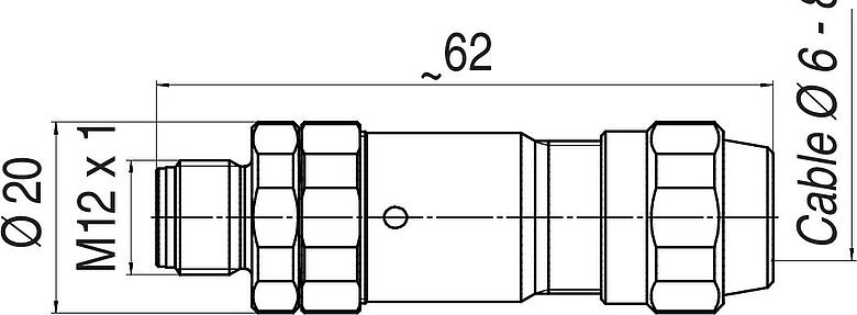 Scale drawing M12 Male cable connector, Contacts: 5, 3.0-5.5 mm, shieldable, screw clamp, IP68/IP69K, UL 2238, Ecolab, stainless steel, with shielding ring