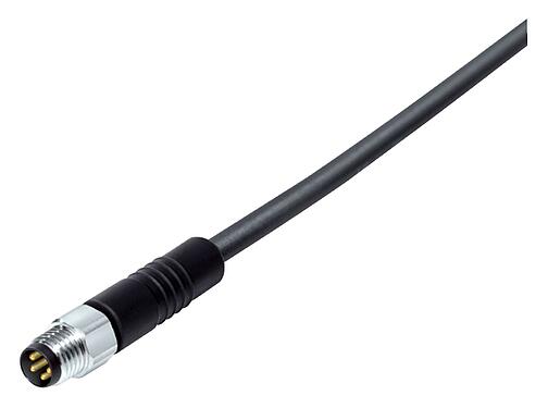 Illustration M8 Male cable connector, Contacts: 6, unshielded, moulded on the cable, IP67/IP69K, UL 2238, PUR, black, 6 x 0.25 mm², stainless steel, 2 m
