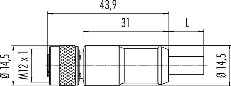 Dibujo a escala M12 Conector de cable hembra, Número de contactos: 8, blindado, moldeado en el cable, IP67, Ethernet CAT5e, TPE, negro, 4 x 2 x AWG 24, 5 m