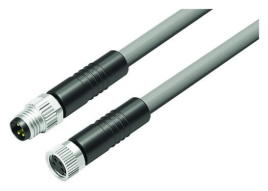 Illustration M8 Connecting cable male cable connector - female cable connector, Contacts: 4, unshielded, moulded on the cable, IP67/IP69K, UL 2238, PVC, grey, 4 x 0.34 mm², 3 m