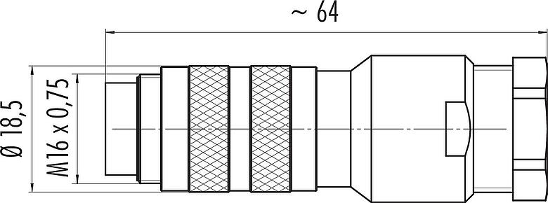Dessin coté M16 Connecteur mâle, Contacts: 5 (05-a), 8,0-10,0 mm, blindable, souder, IP67, UL 2238