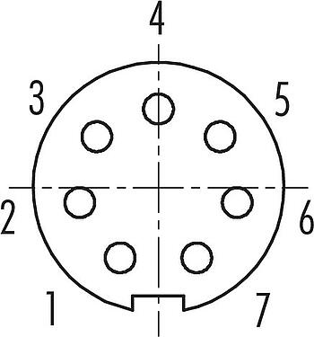 Contact arrangement (Plug-in side) M9 Female panel mount connector, Contacts: 7, unshielded, THT, IP67, M12x0.5, Rear mounting