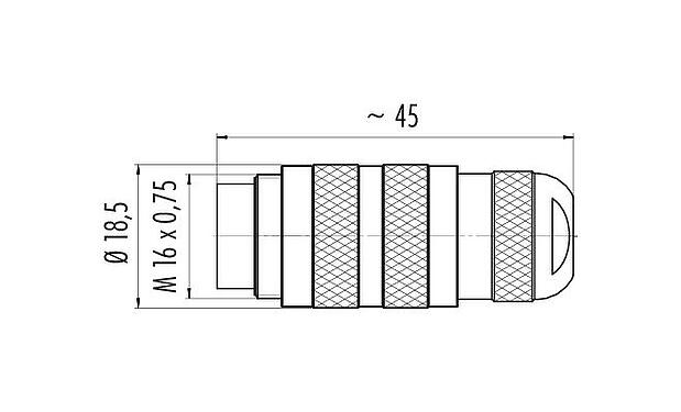Scale drawing M16 Male cable connector, Contacts: 6 (06-a), 4.1-7.8 mm, unshielded, crimping (Crimp contacts must be ordered separately), IP67, UL 2238, Short version