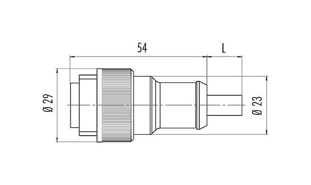 Dessin coté RD24 Connecteur mâle, Contacts: 3+PE, non blindé, surmoulé sur le câble, IP67, PVC, noir, 4 x 1,50 mm², 2 m