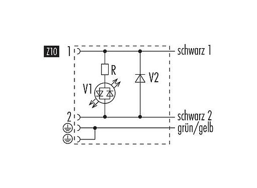 Diseño del cable Conector de válvula solenoide hembra, Número de contactos: 2+2PE, sin blindaje, moldeado en el cable, IP67, PUR, negro, Circuito Z10, con LED PNP, 3 m