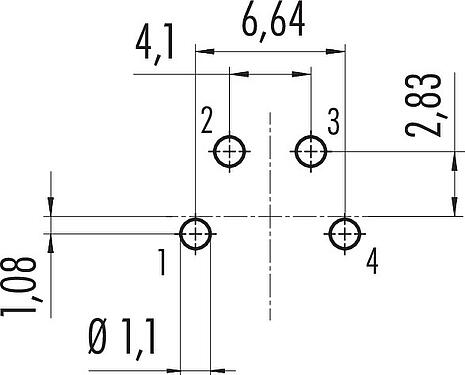 Conductor layout M16 Female panel mount connector, Contacts: 4 (04-a), unshielded, THT, IP40, M18x0,75, Rear mounting
