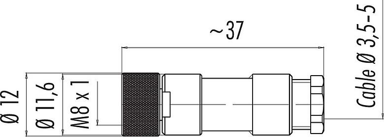Scale drawing M8 Female cable connector, Contacts: 3, 3.5-5.0 mm, unshielded, solder, IP67, UL 2238