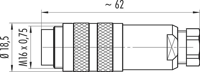 Dessin coté M16 Connecteur mâle, Contacts: 2 (02-a), 4,0-6,0 mm, blindable, souder, IP67, UL 2238