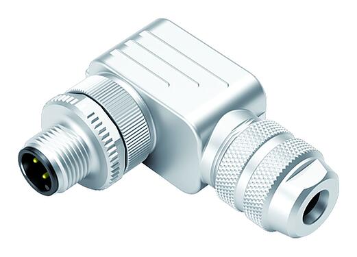Illustration M12 Connecteur mâle coudé, Contacts: 4, 6,0-8,0 mm, blindable, pince à visser, IP67, UL 2238, avec anneau de protection